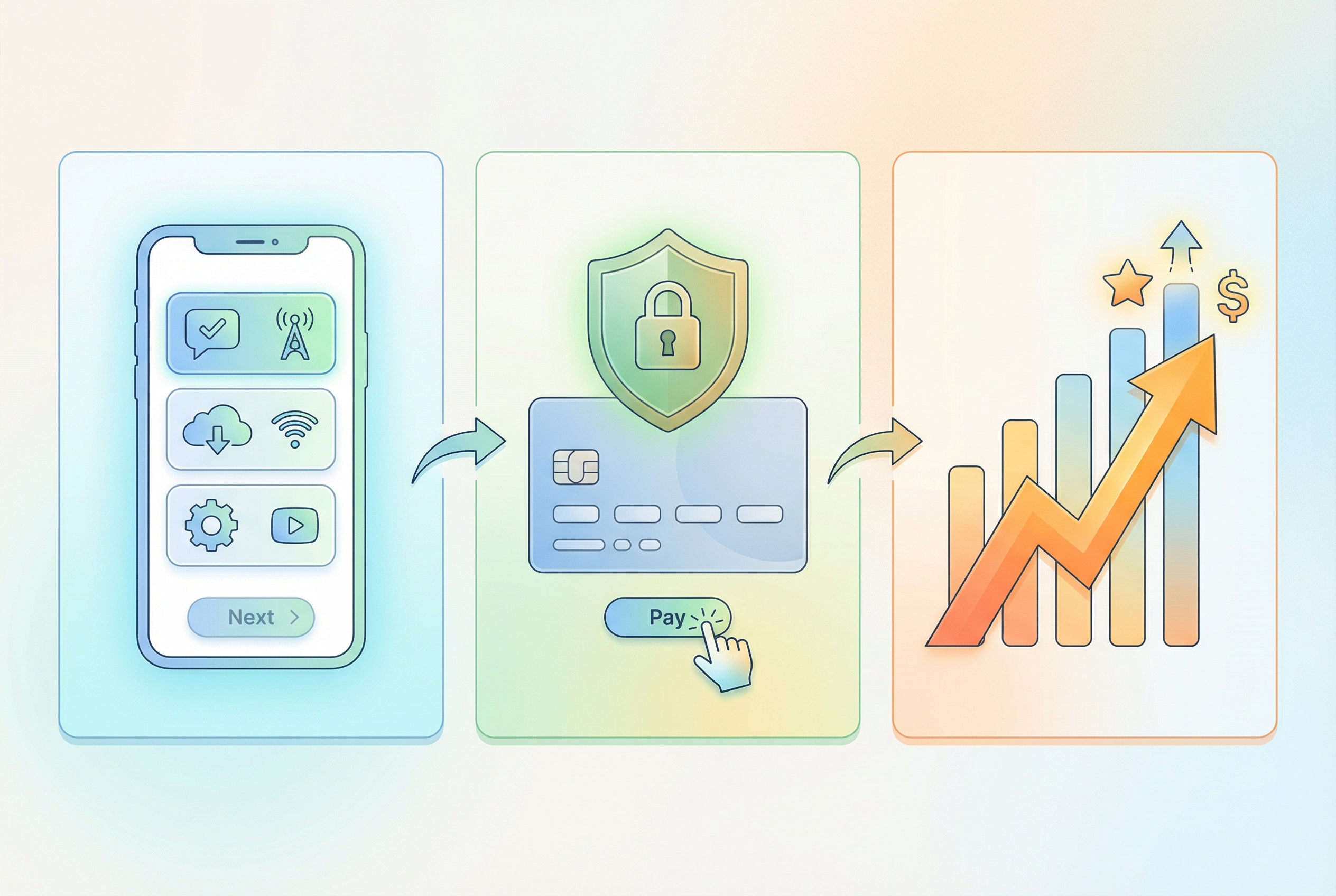 Illustration showing how Social-Pulse ordering works from package selection to secure checkout and delivery